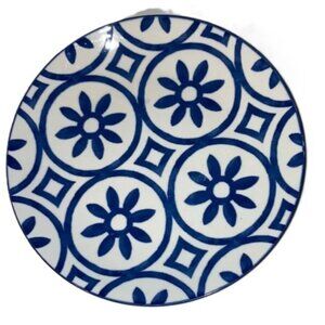 MAINSTAYS Dinner Plate Blue on White Background Geo Floral Design 11 inches